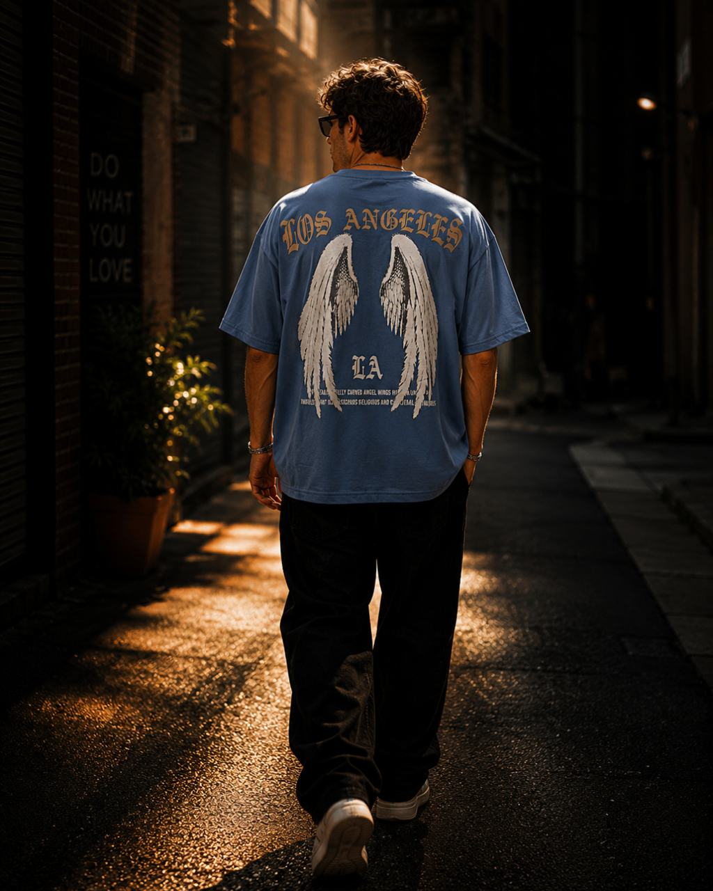 (Glaucous Blue) Freedom Bird Front-Back Graphic Oversized Tee