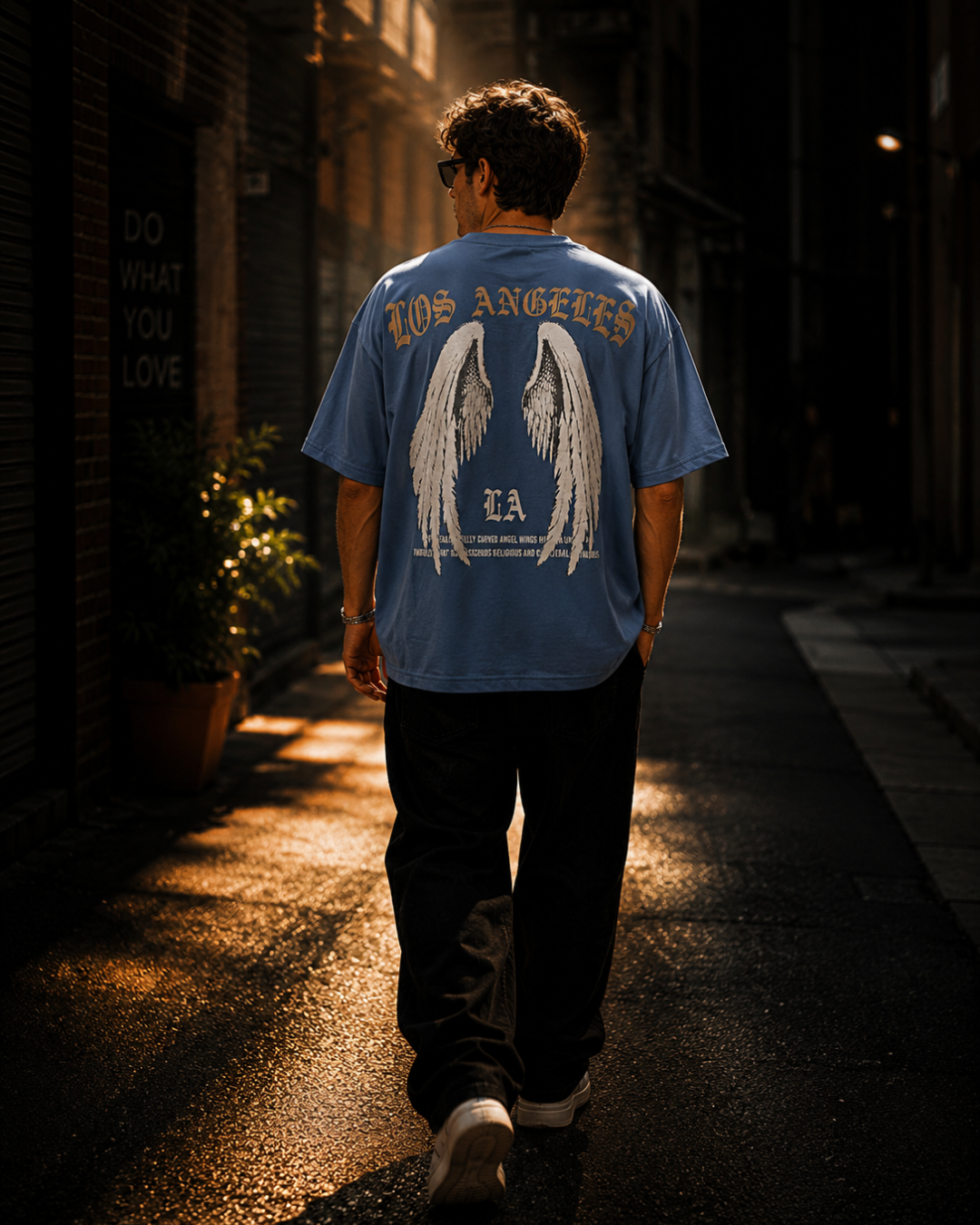 (Glaucous Blue) Freedom Bird Front-Back Graphic Oversized Tee