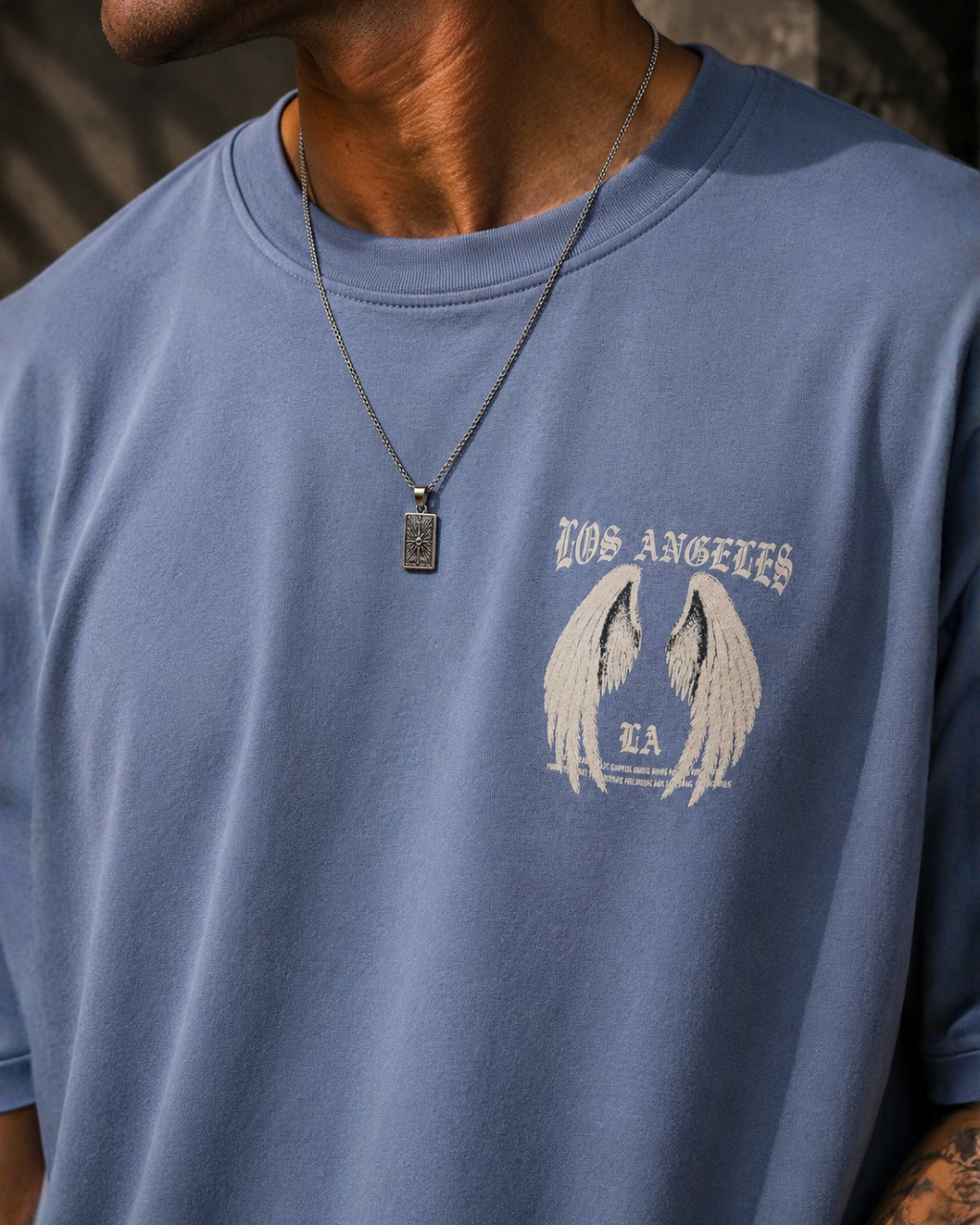 (Glaucous Blue) Freedom Bird Front-Back Graphic Oversized Tee