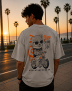 (Grey) Biker Panda Avtar Front-Back Graphic Oversized Tee