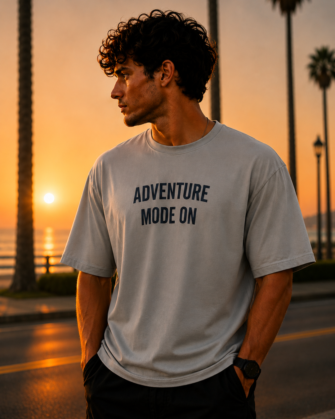 (Grey) Biker Panda Avtar Front-Back Graphic Oversized Tee