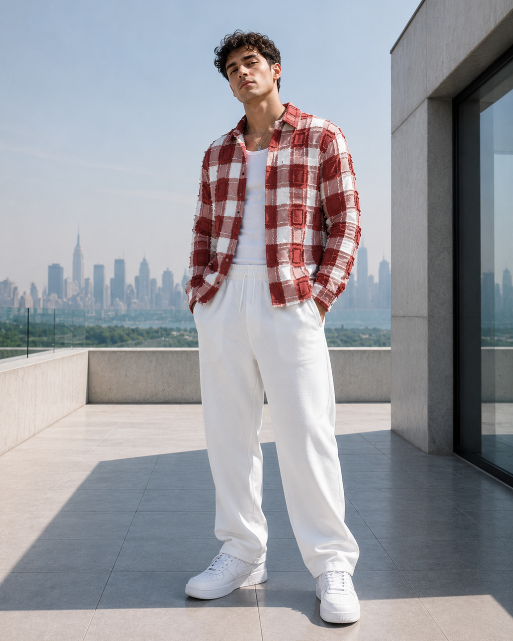 (Indian Red) Reversible 3D Textured Check Shirt