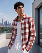 (Indian Red) Reversible 3D Textured Check Shirt