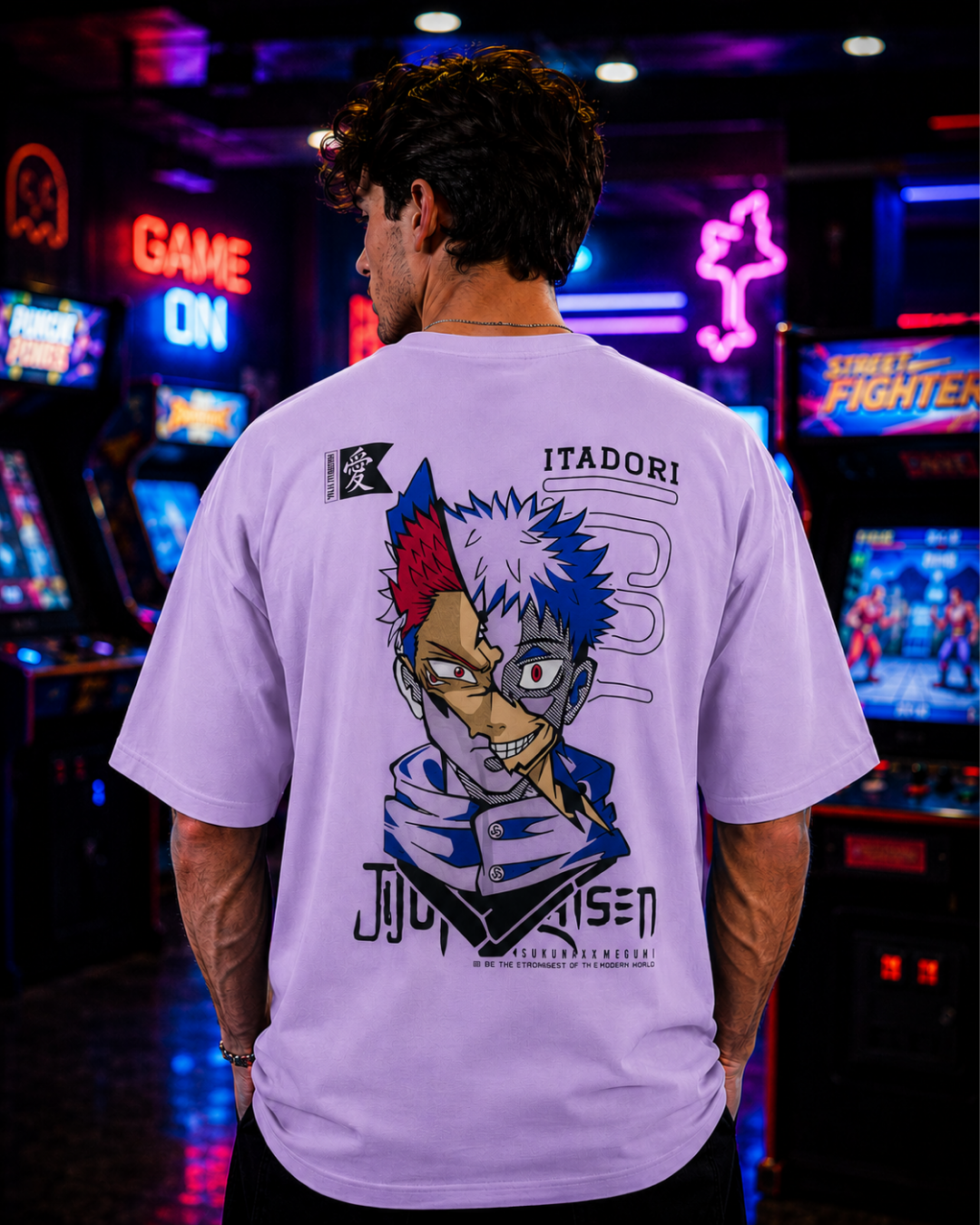(Lavender) Anime Front-Back Graphic Oversized Tee