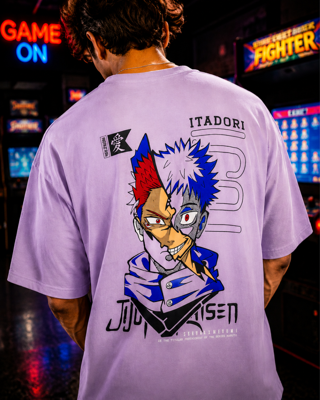 (Lavender) Anime Front-Back Graphic Oversized Tee