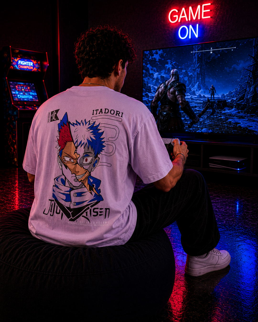(Lavender) Anime Front-Back Graphic Oversized Tee