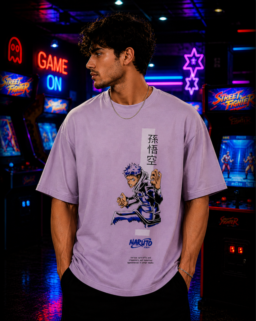 (Lavender) Anime Front-Back Graphic Oversized Tee