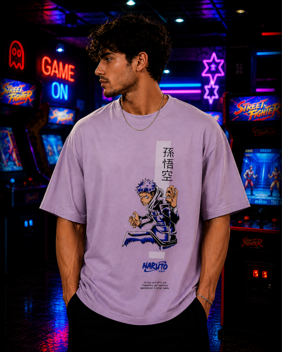 (Lavender) Anime Front-Back Graphic Oversized Tee