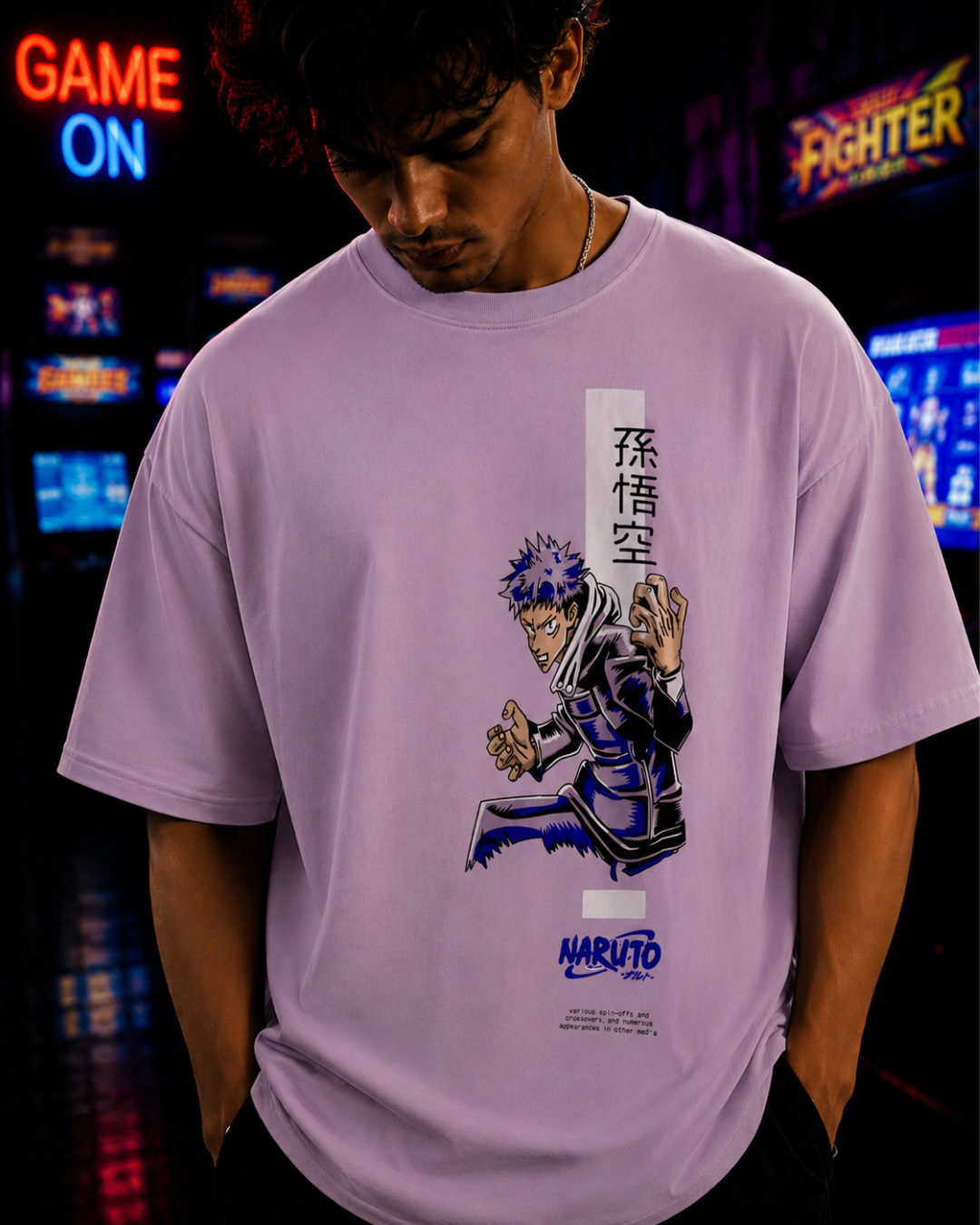(Lavender) Anime Front-Back Graphic Oversized Tee