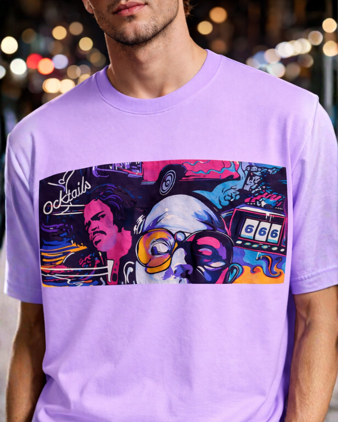 (Lavender) Cocktails & Dreams Front Graphic Oversized Tee