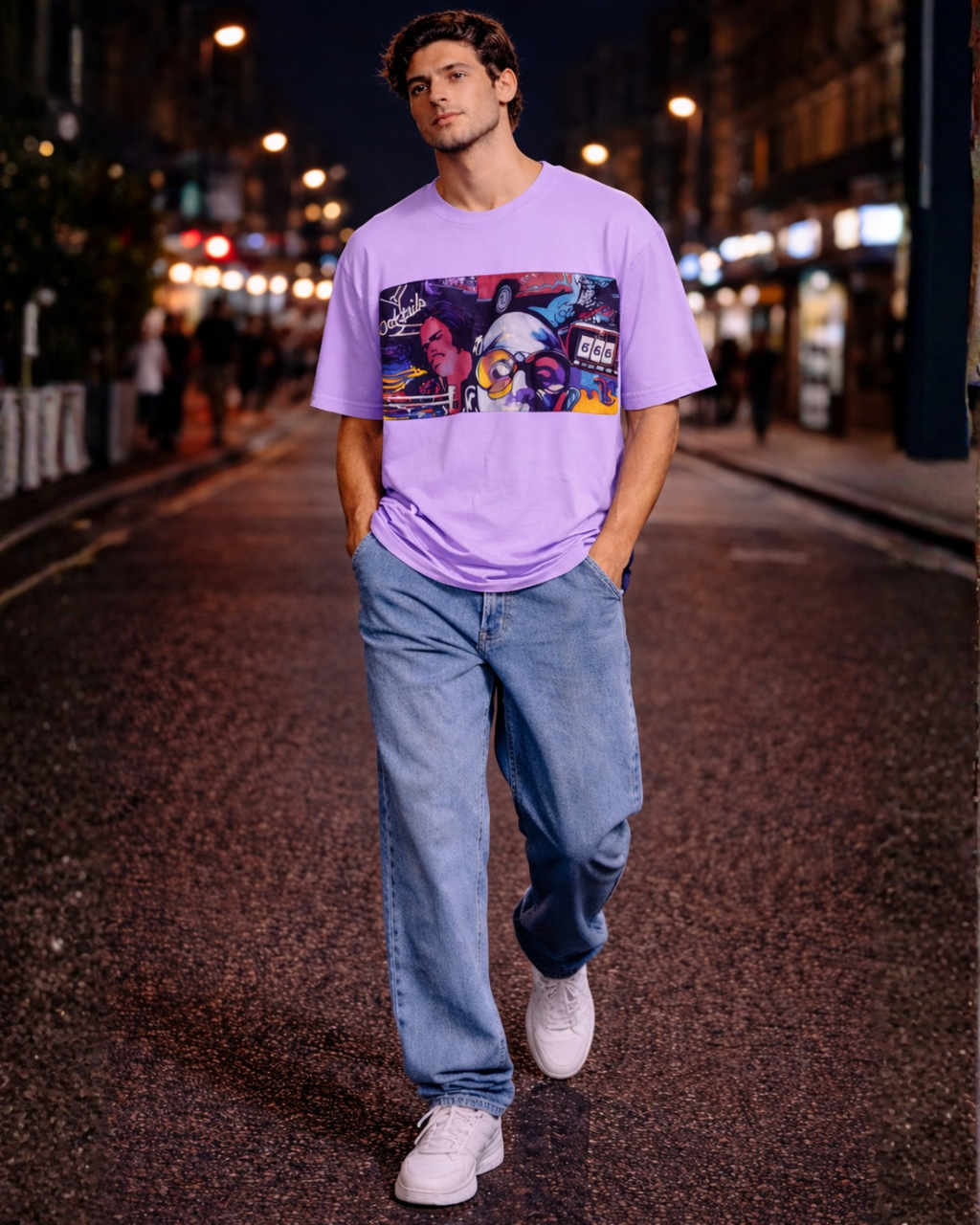 (Lavender) Cocktails & Dreams Front Graphic Oversized Tee
