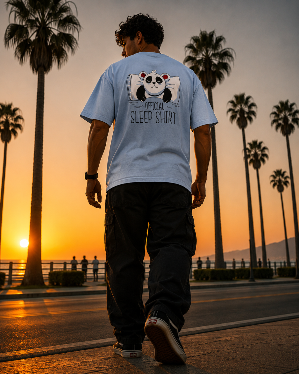 (Light Blue) Sleeping Panda Front-Back Graphic Oversized Tee