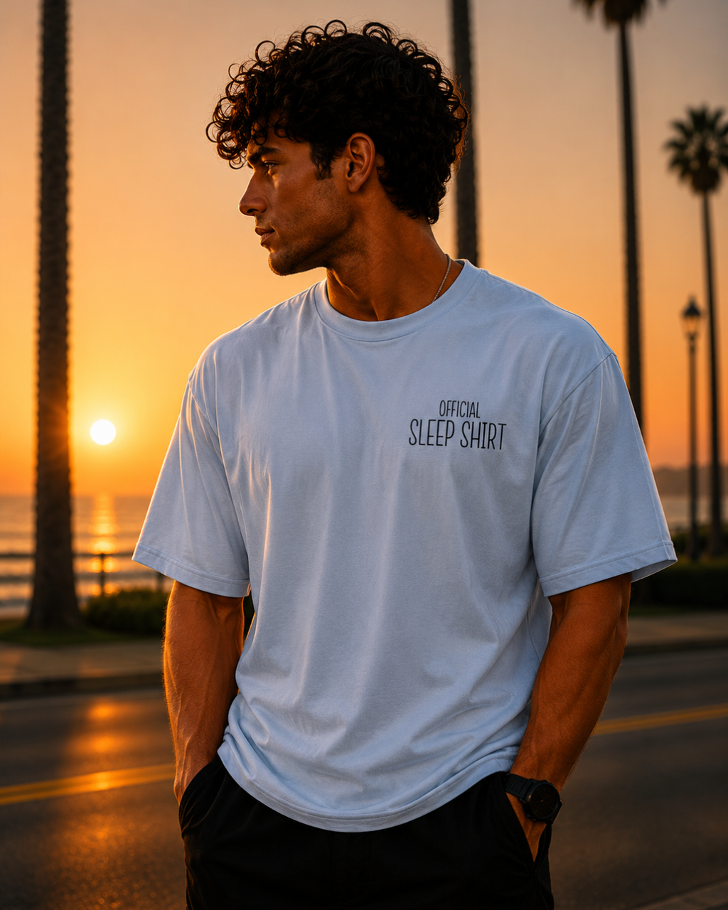(Light Blue) Sleeping Panda Front-Back Graphic Oversized Tee