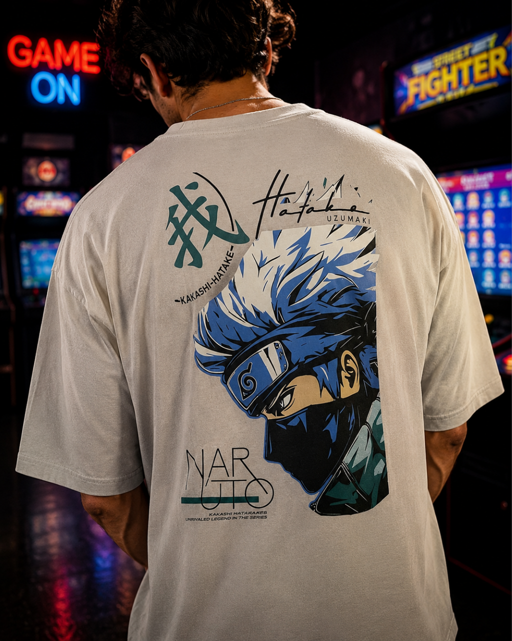 (Light Grey) Anime Front-Back Graphic Oversized Tee
