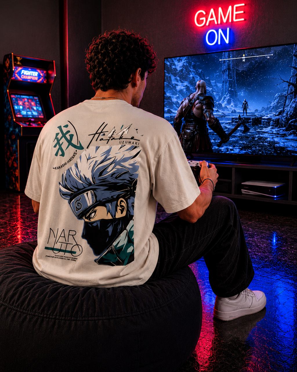 (Light Grey) Anime Front-Back Graphic Oversized Tee