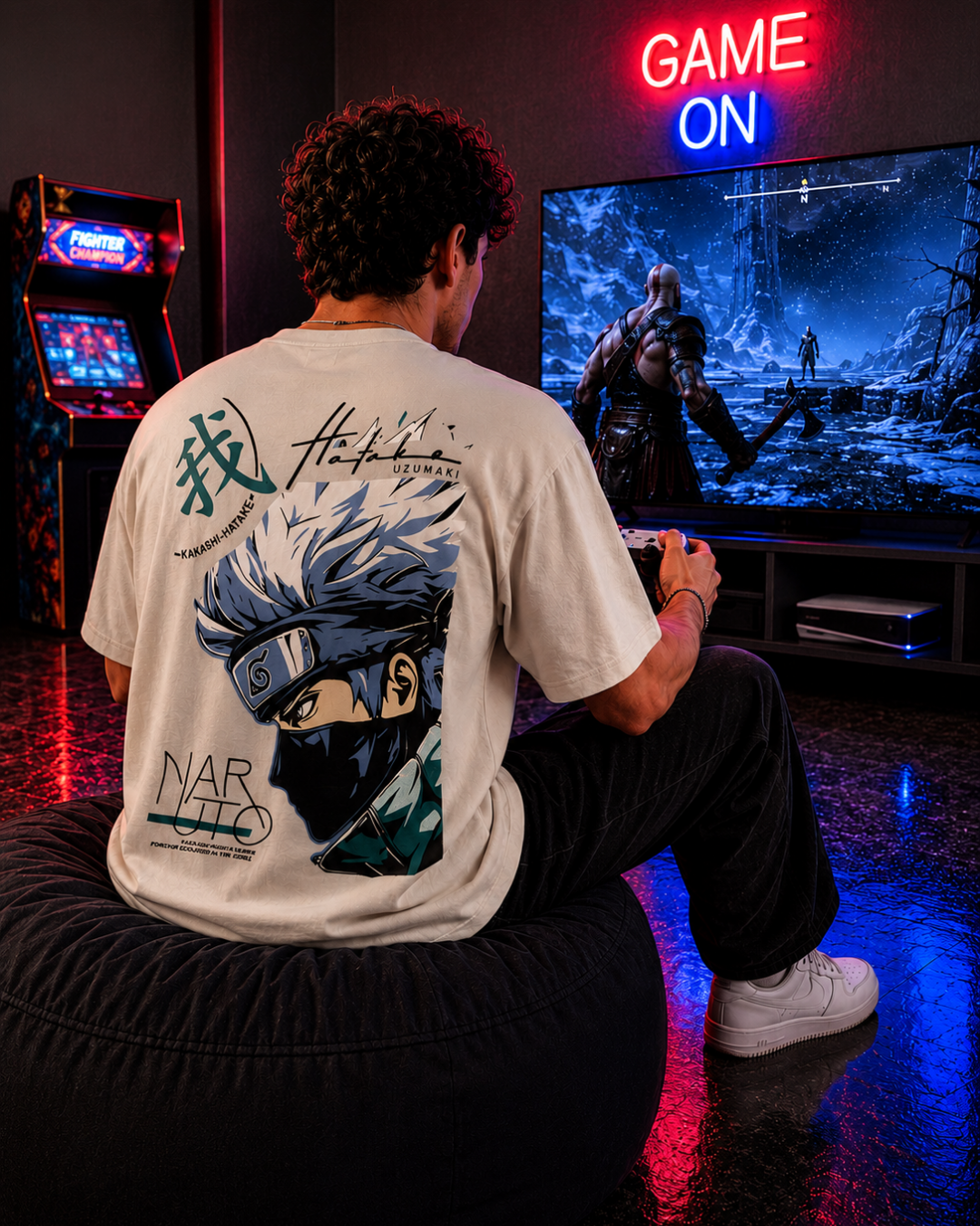 (Light Grey) Anime Front-Back Graphic Oversized Tee