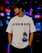 (Light Grey) Anime Front-Back Graphic Oversized Tee
