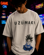 (Light Grey) Anime Front-Back Graphic Oversized Tee