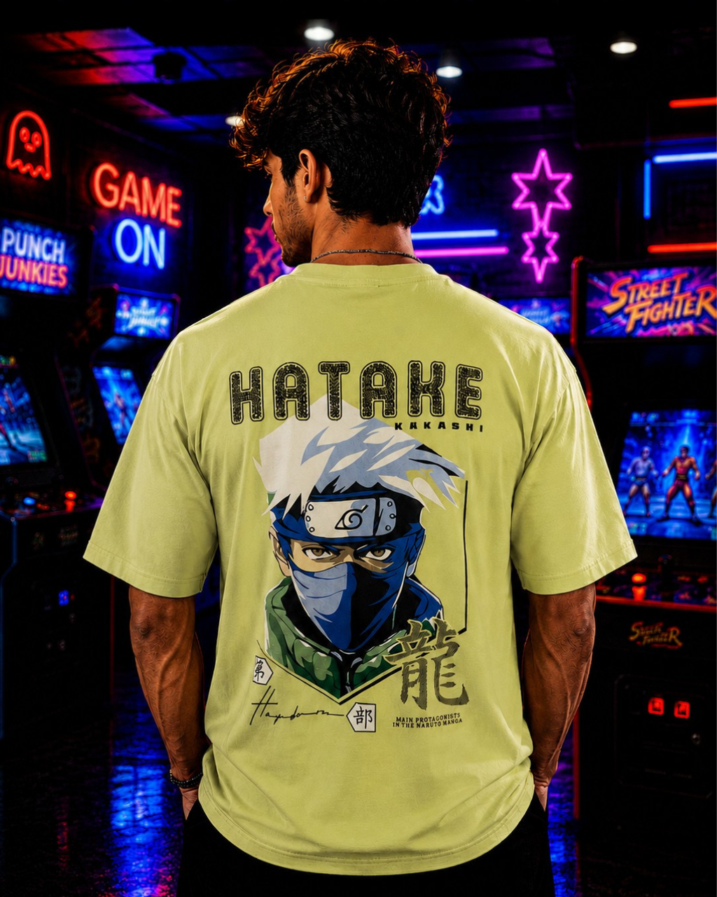 (Light Pear Green) Anime Front-Back Graphic Oversized Tee