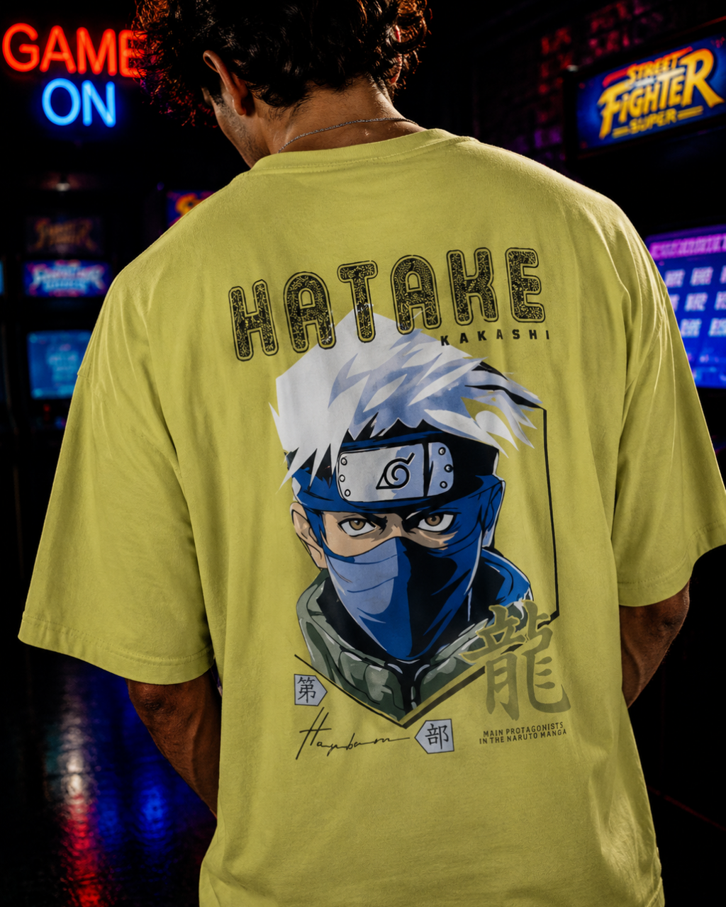 (Light Pear Green) Anime Front-Back Graphic Oversized Tee