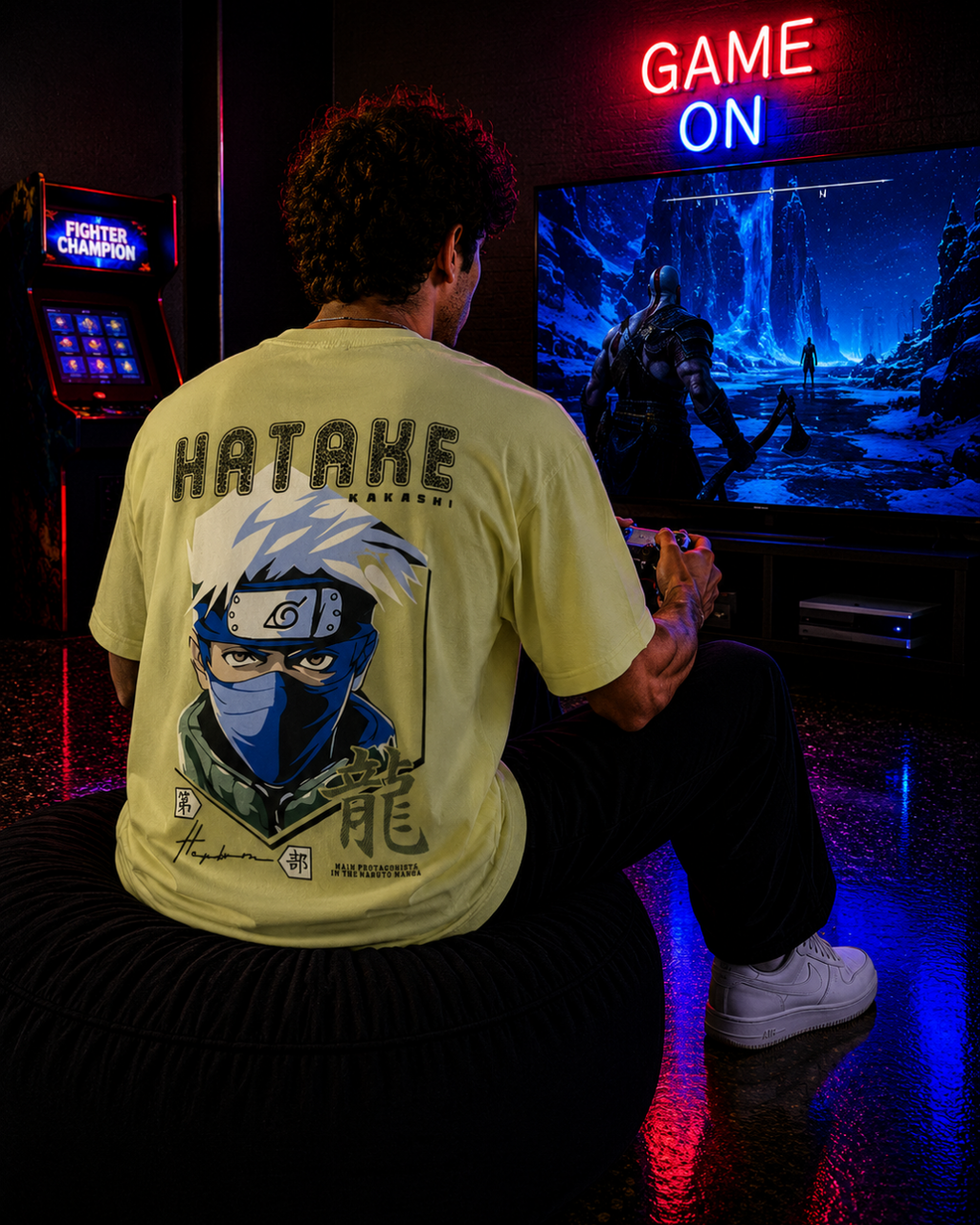 (Light Pear Green) Anime Front-Back Graphic Oversized Tee