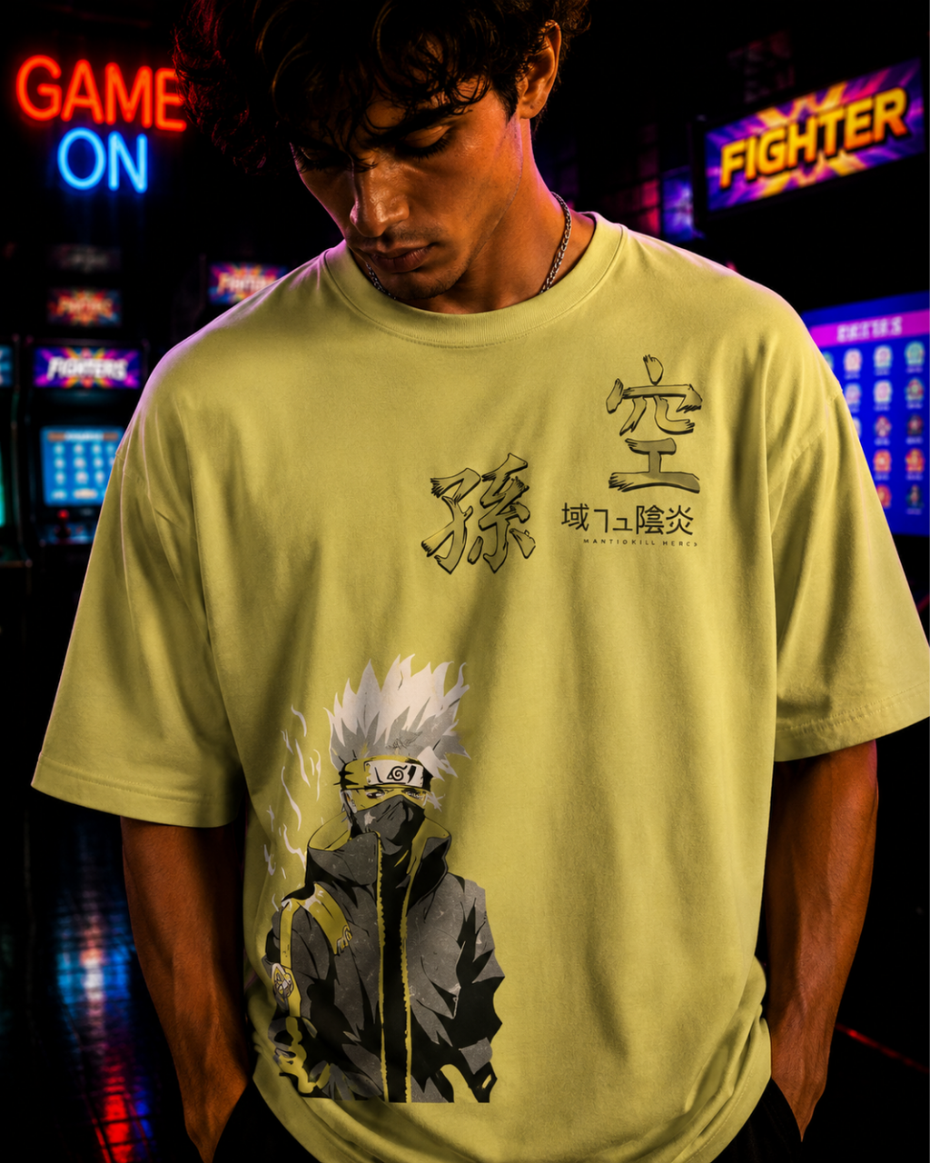 (Light Pear Green) Anime Front-Back Graphic Oversized Tee