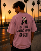 (Lilac) Sleeping Panda Front-Back Graphic Oversized Tee