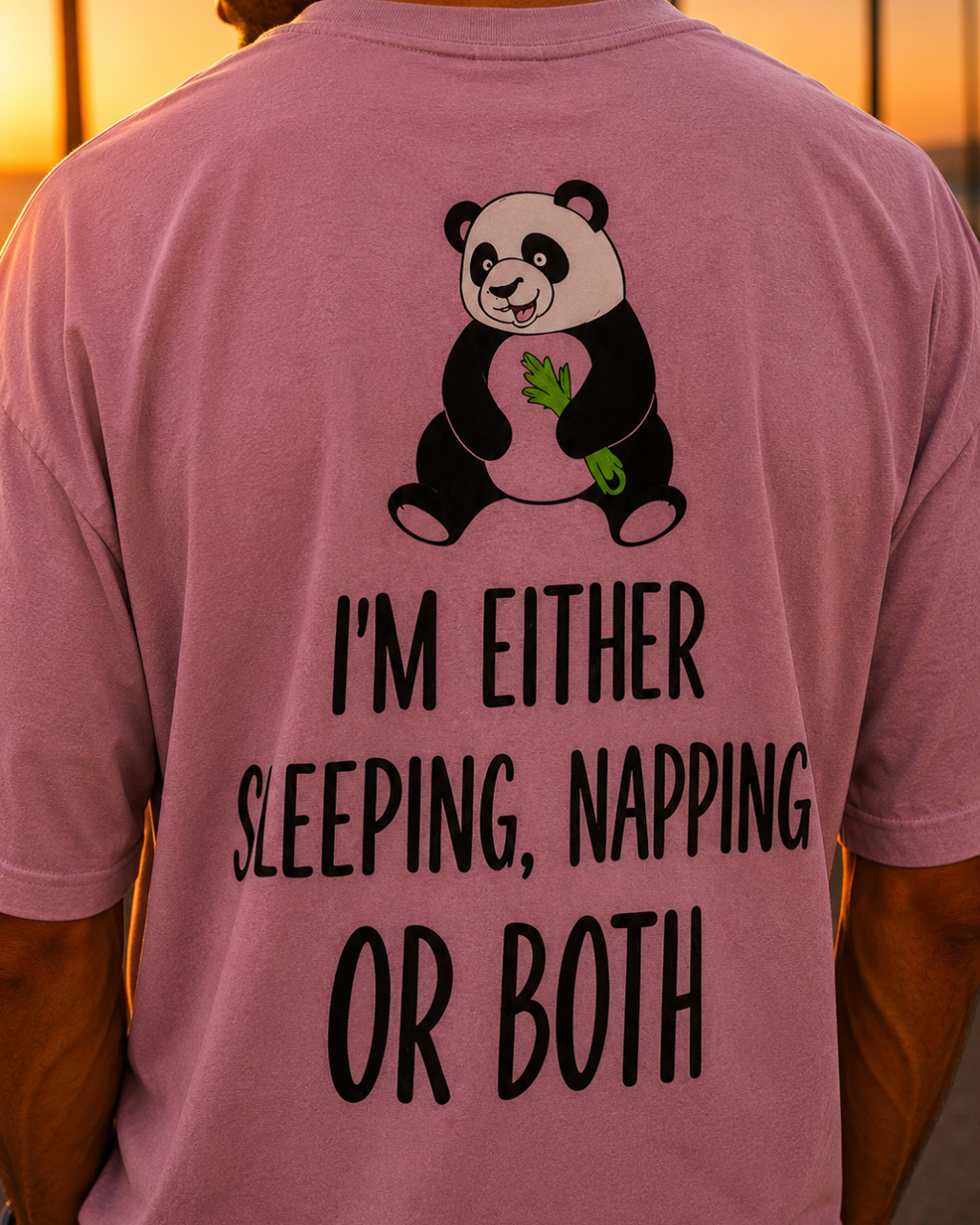 (Lilac) Sleeping Panda Front-Back Graphic Oversized Tee