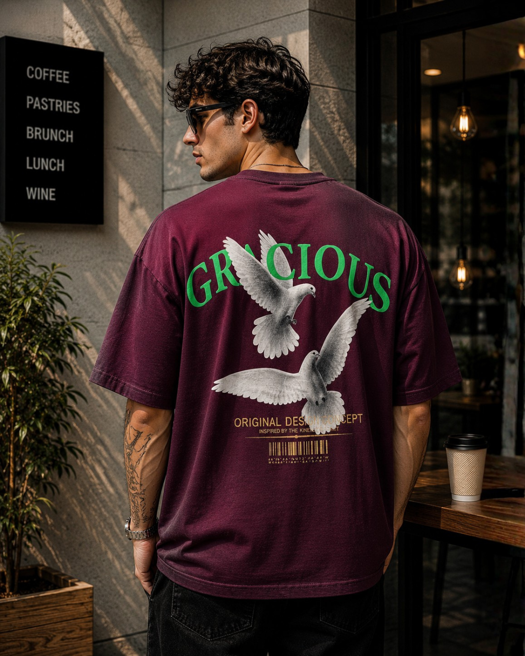 (Maroon) Freedom Bird Front-Back Graphic Oversized Tee