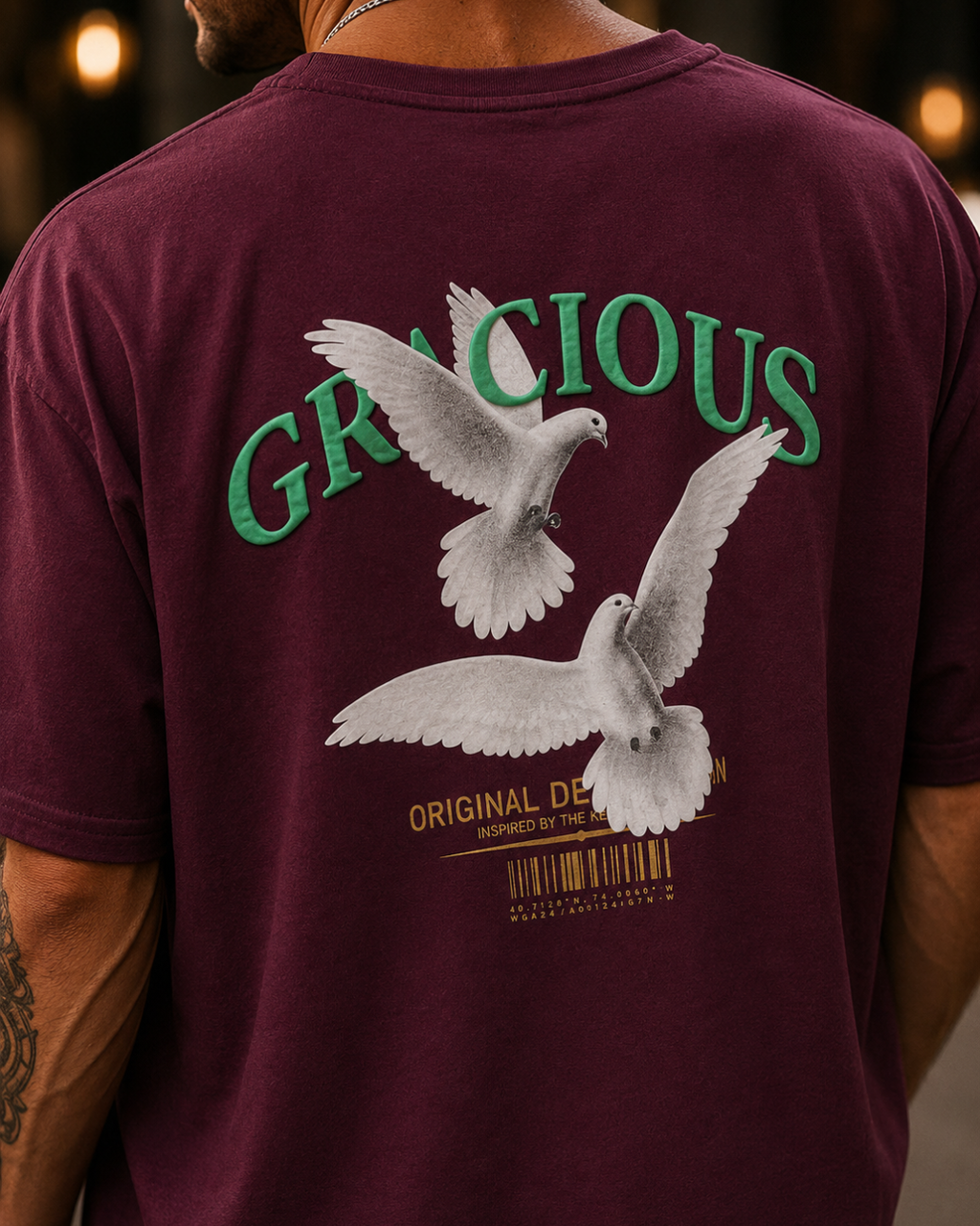 (Maroon) Freedom Bird Front-Back Graphic Oversized Tee