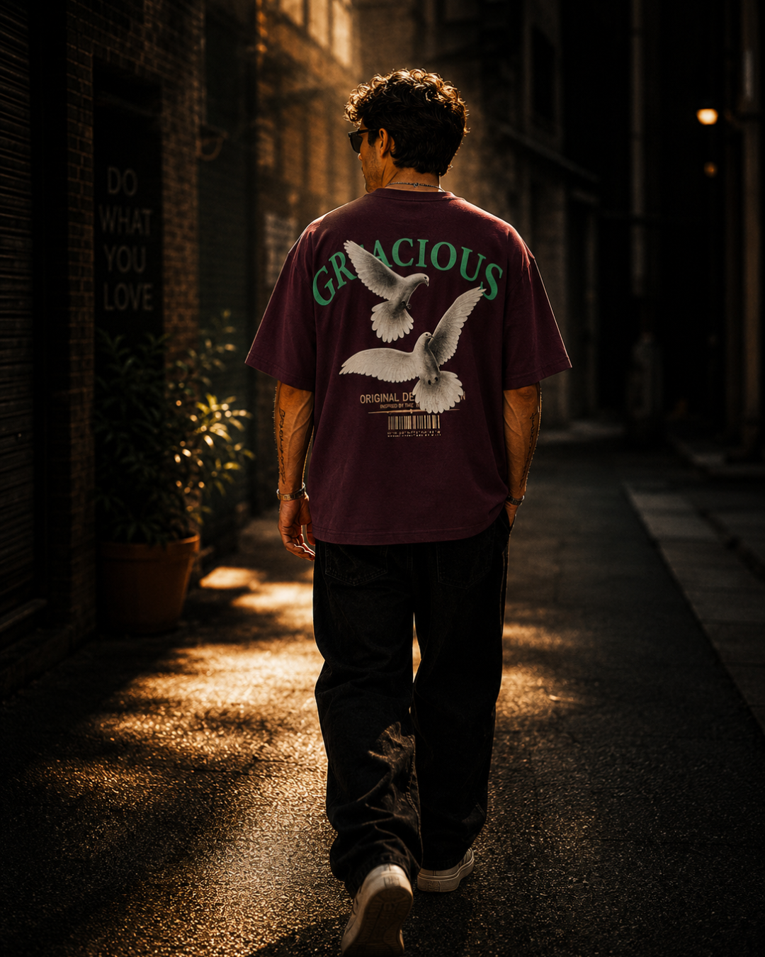 (Maroon) Freedom Bird Front-Back Graphic Oversized Tee