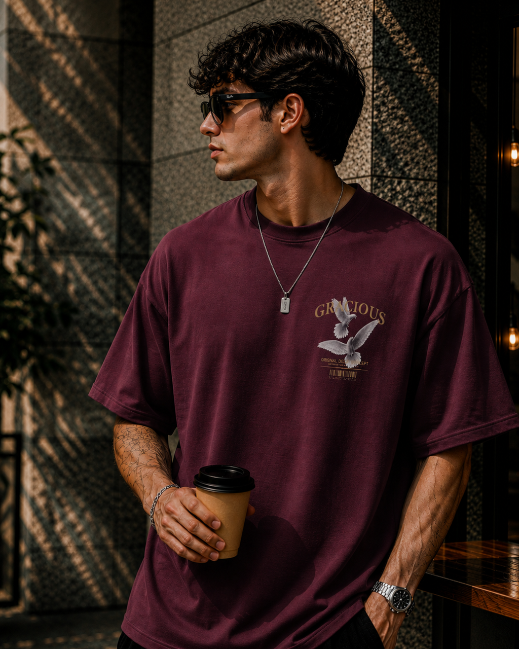 (Maroon) Freedom Bird Front-Back Graphic Oversized Tee