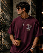 (Maroon) Freedom Bird Front-Back Graphic Oversized Tee