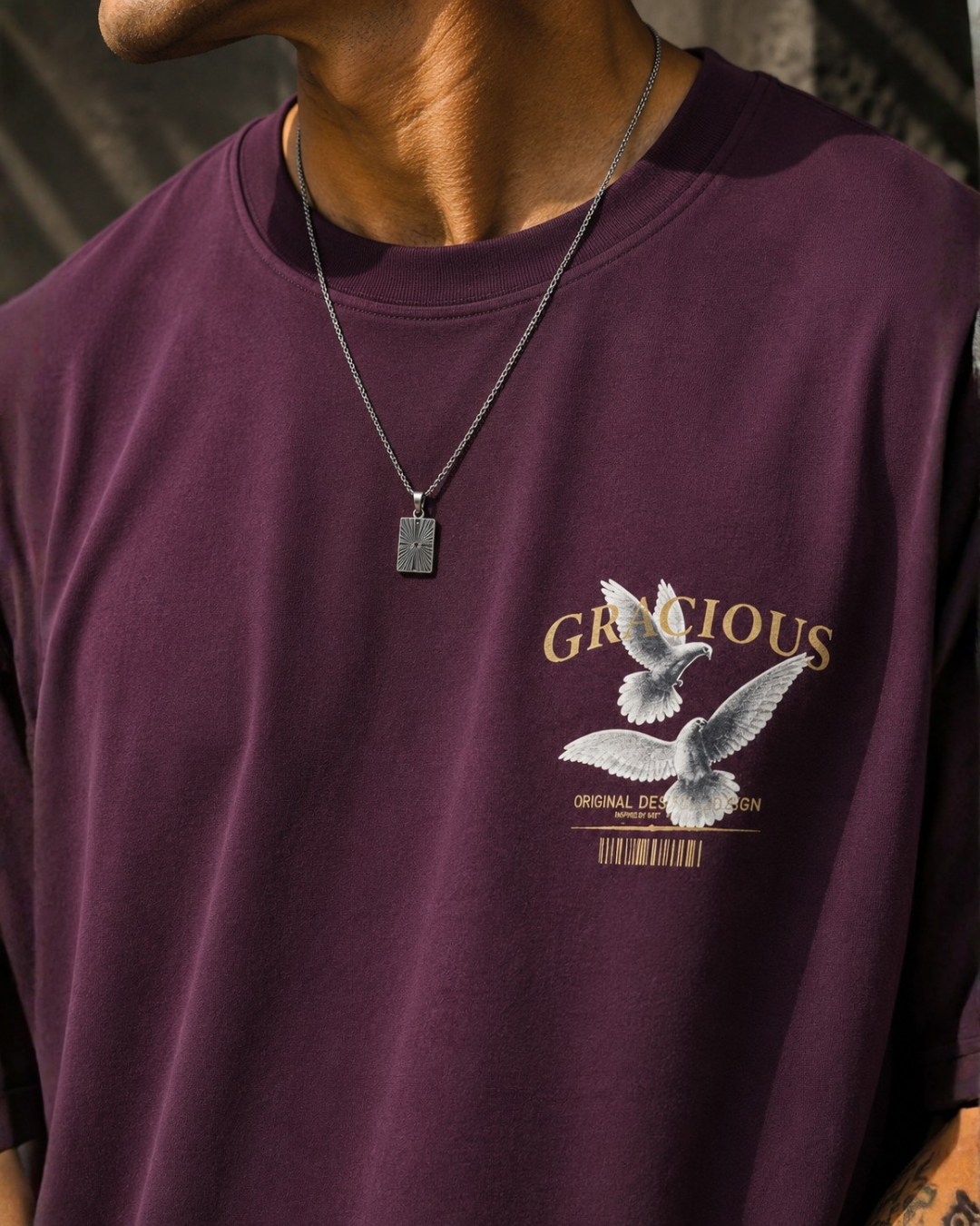 (Maroon) Freedom Bird Front-Back Graphic Oversized Tee