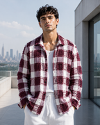 (Maroon) Reversible 3D Textured Check Shirt