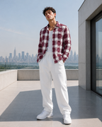 (Maroon) Reversible 3D Textured Check Shirt