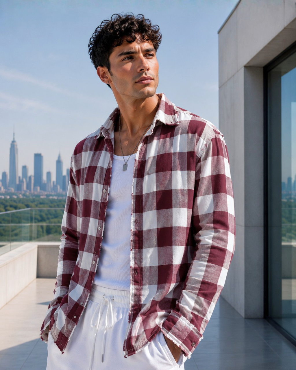 (Maroon) Reversible 3D Textured Check Shirt