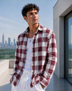 (Maroon) Reversible 3D Textured Check Shirt