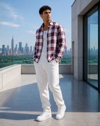 (Maroon) Reversible 3D Textured Check Shirt