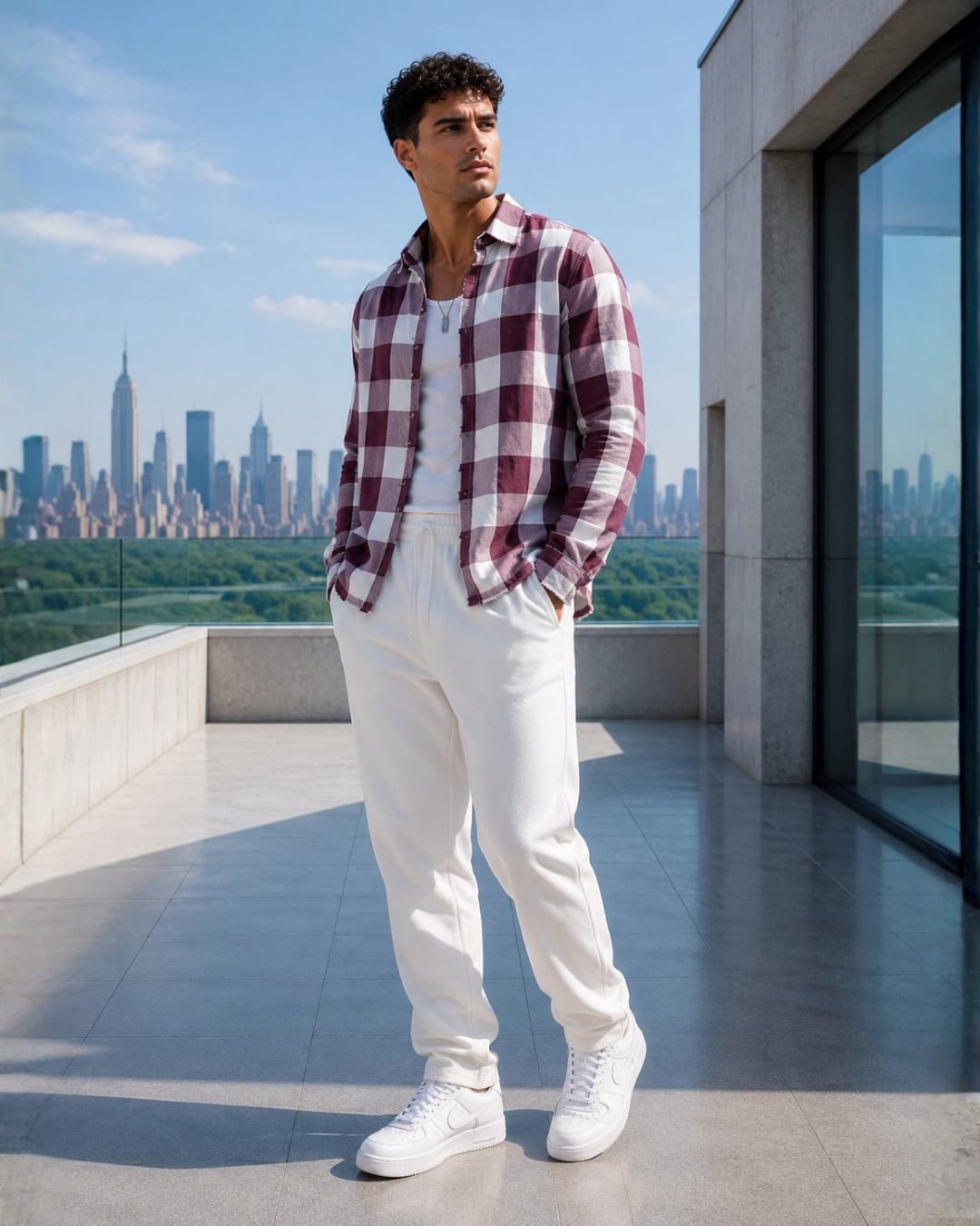 (Maroon) Reversible 3D Textured Check Shirt