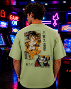 (Mint Green) Anime Front-Back Graphic Oversized Tee