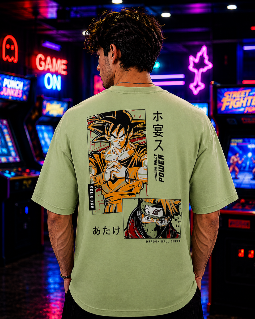 (Mint Green) Anime Front-Back Graphic Oversized Tee