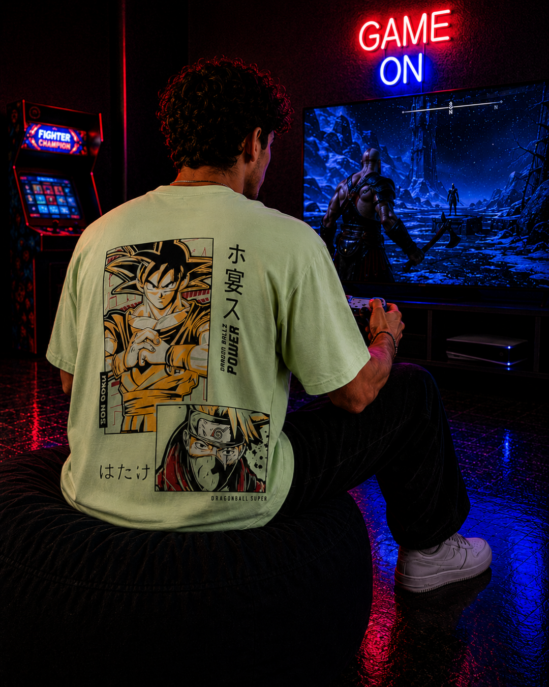 (Mint Green) Anime Front-Back Graphic Oversized Tee