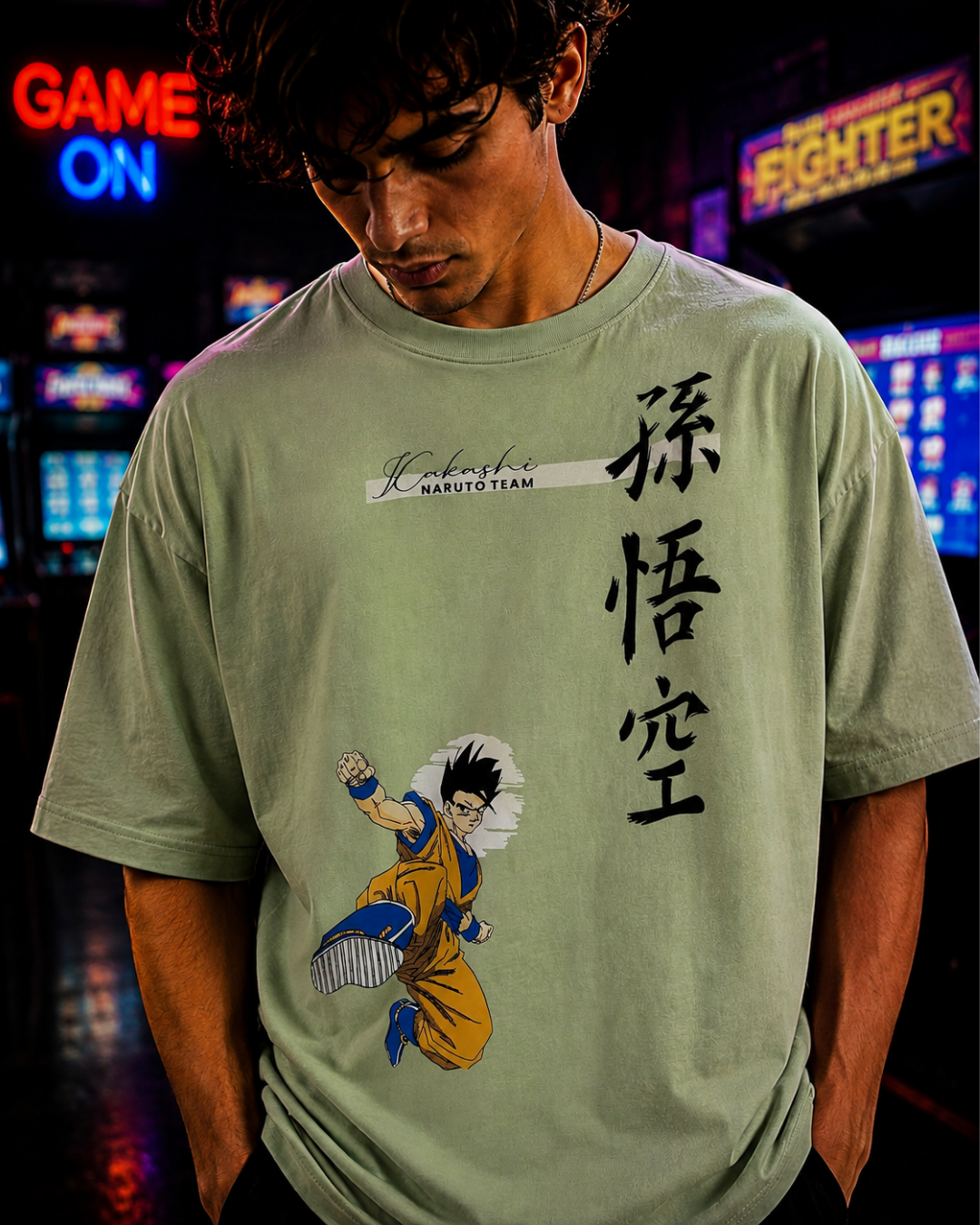 (Mint Green) Anime Front-Back Graphic Oversized Tee