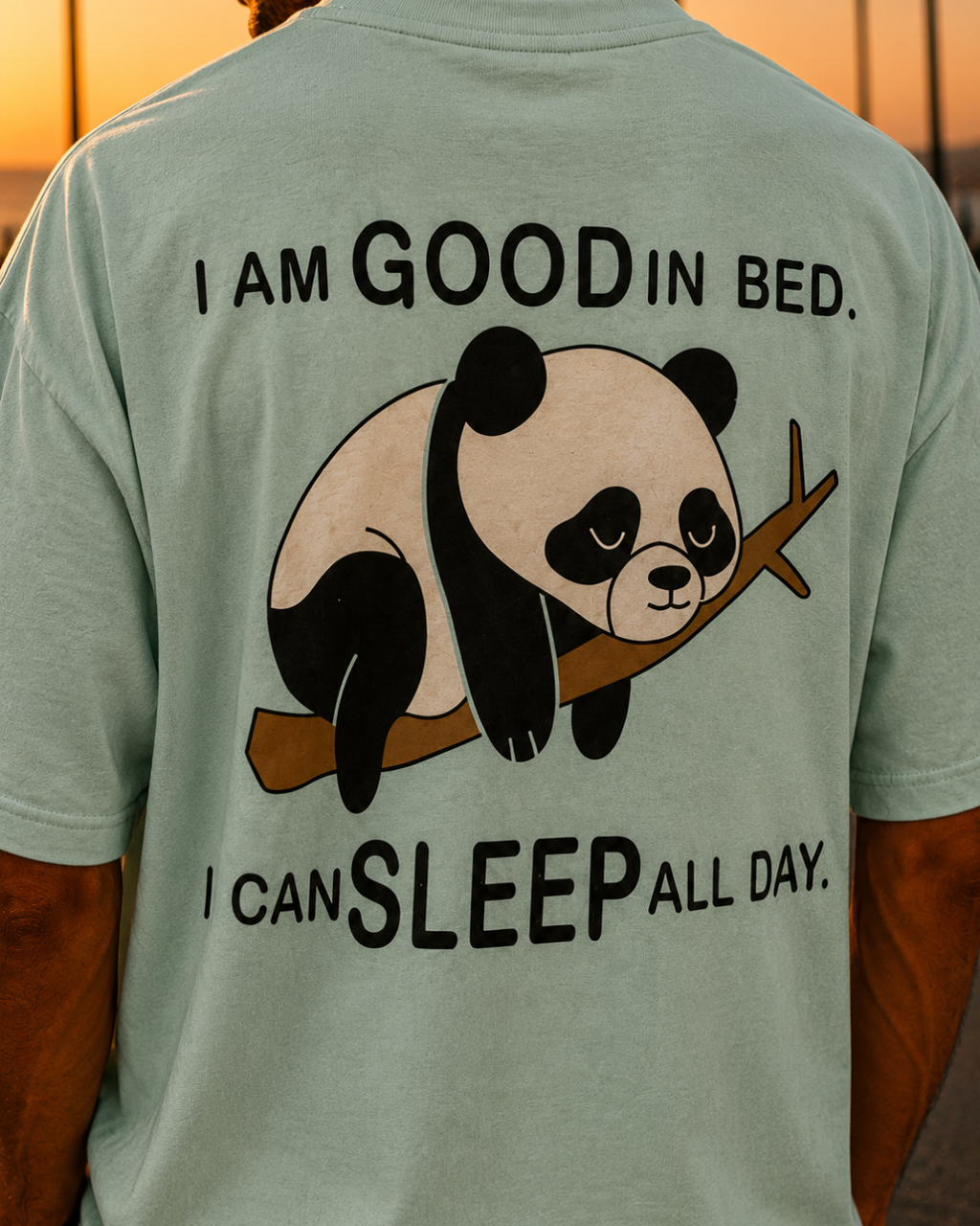 (Mint Green) Sleeping Panda Front-Back Graphic Oversized Tee