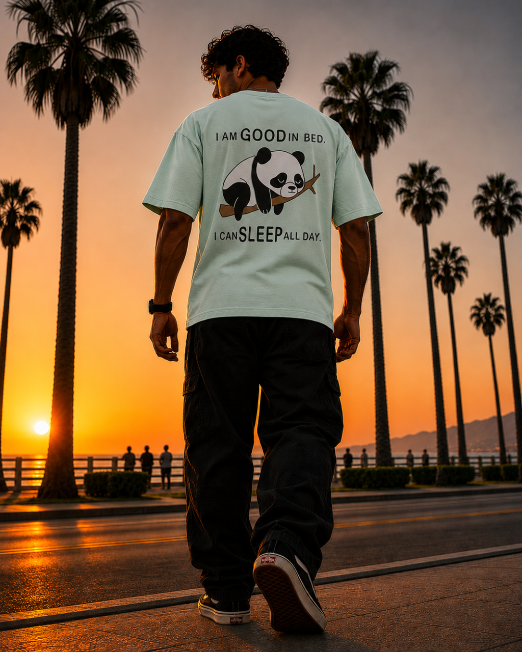 (Mint Green) Sleeping Panda Front-Back Graphic Oversized Tee
