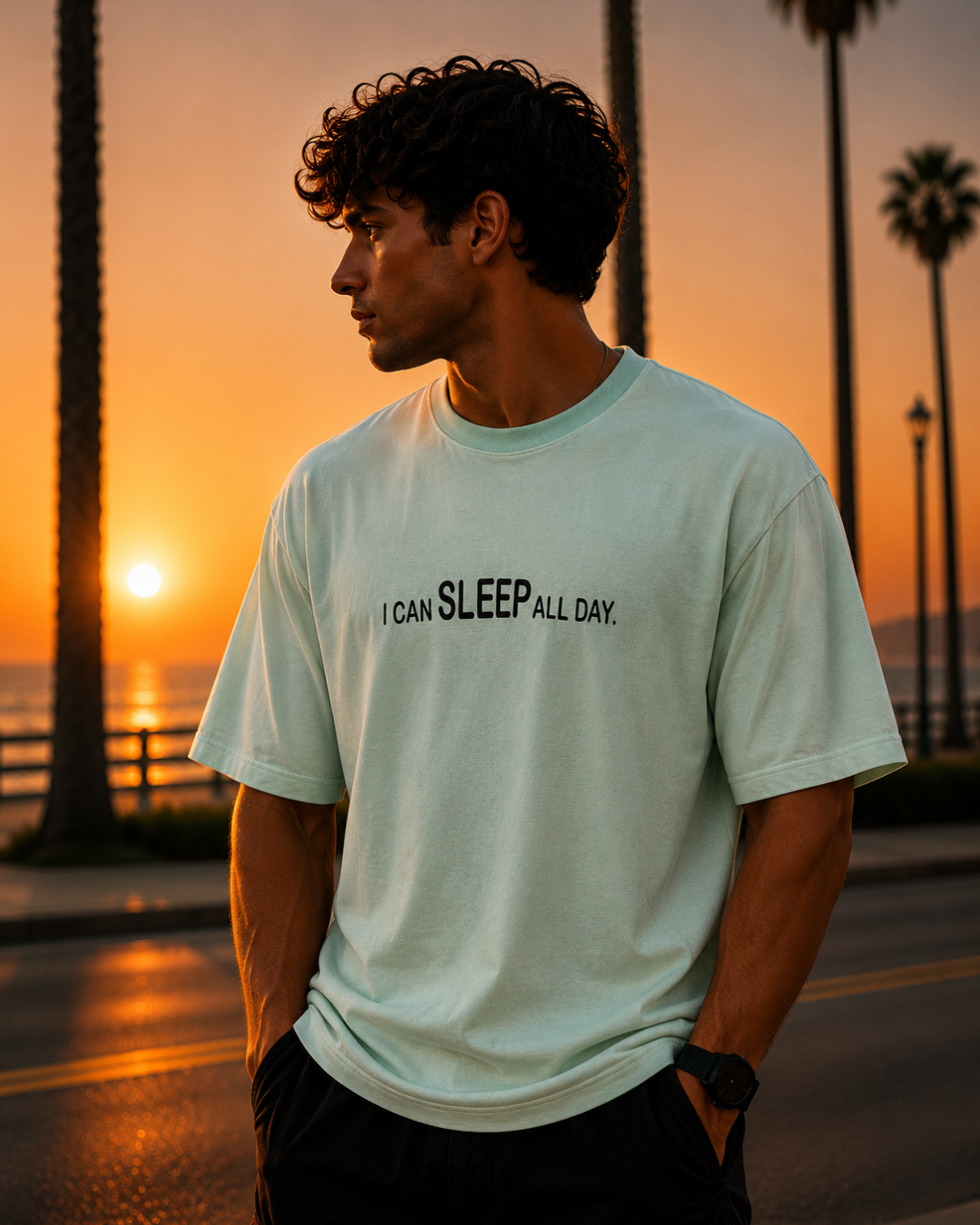 (Mint Green) Sleeping Panda Front-Back Graphic Oversized Tee