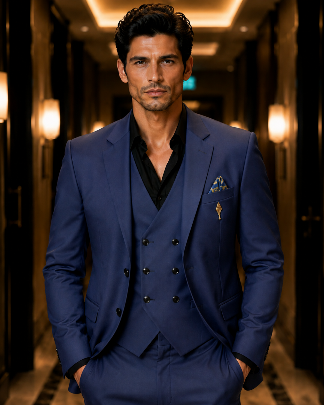 (Navy Blue) Solids 3-Piece Suit