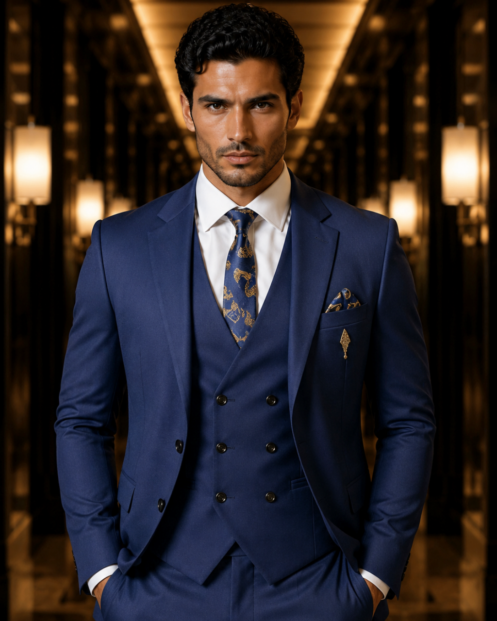 (Navy Blue) Solids 3-Piece Suit
