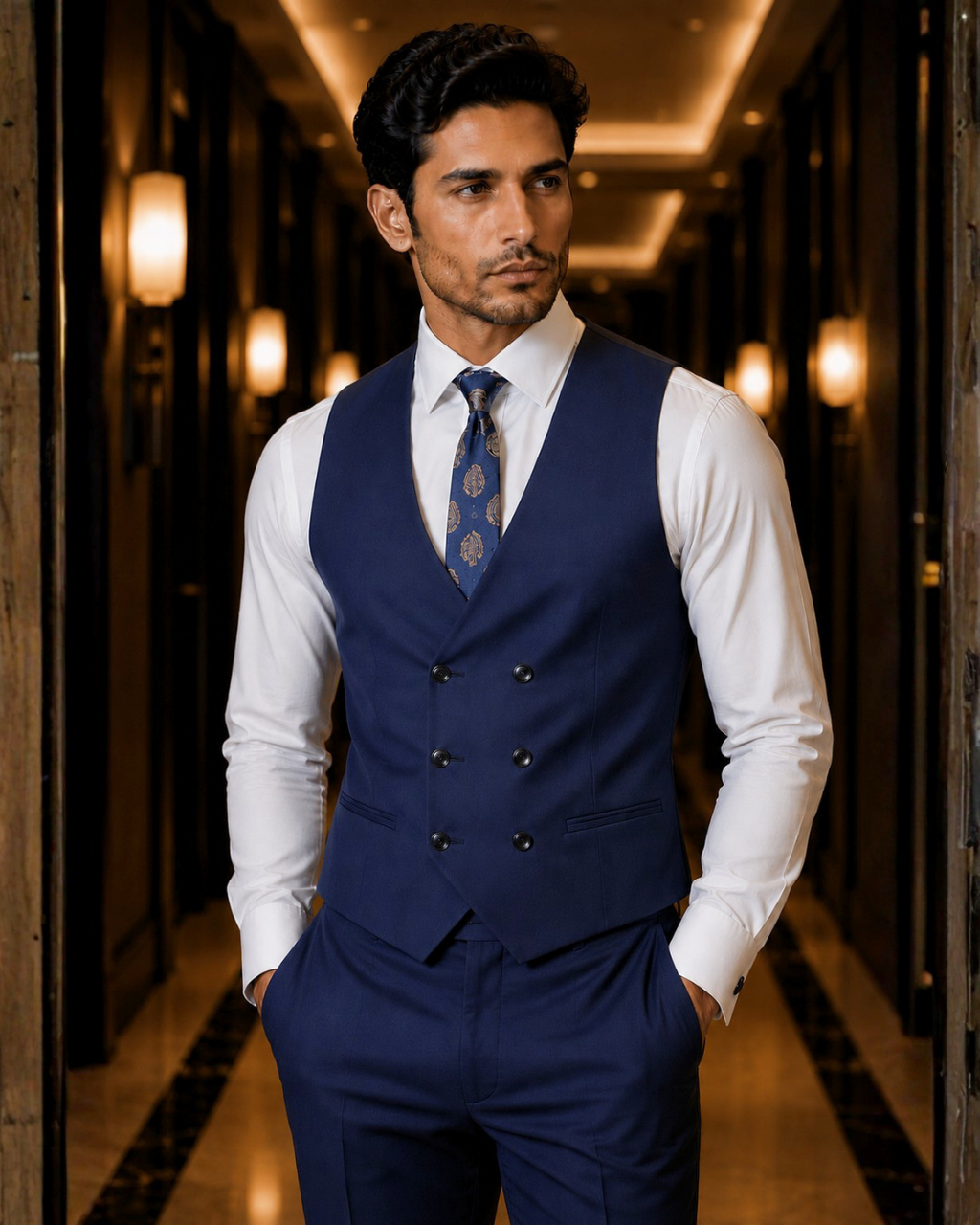 (Navy Blue) Solids 3-Piece Suit
